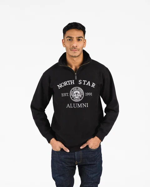 Signature Quarter Zip 2017 in black on male model.
