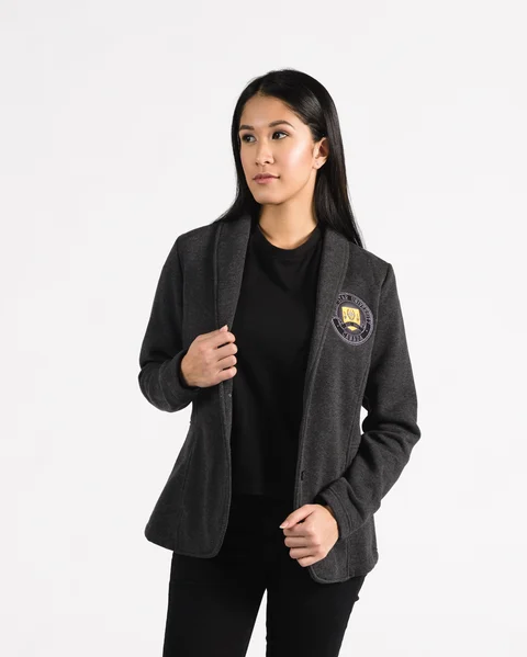 Women's Fitted Blazer 113 in charcoal.