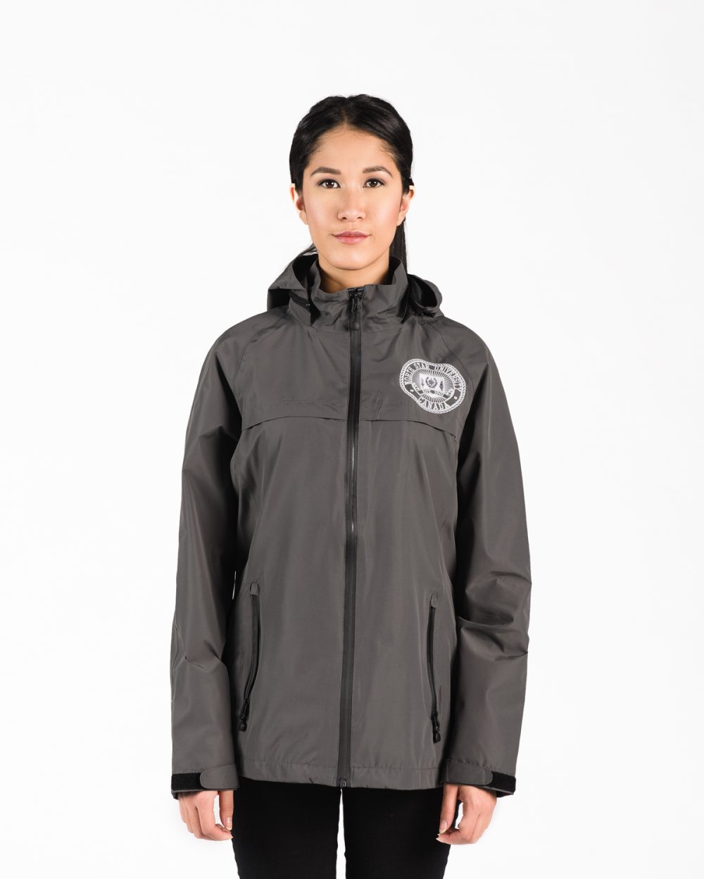Signature Water Proof Jacket 118w in slate on woman.
